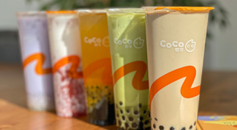 A lineup of bubble tea from CoCo Bubble Tea.